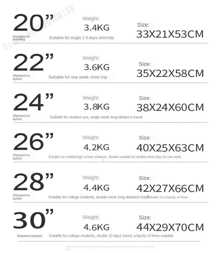 New Aluminum Frame Luggage 20/22/24/26/28 Inch Student