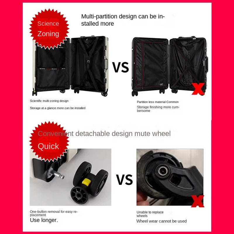 New Aluminum Frame Luggage 20/22/24/26/28 Inch Student