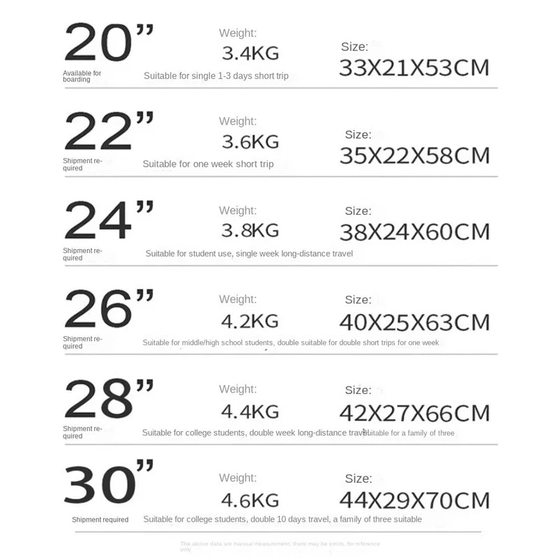 New Aluminum Frame Luggage 20/22/24/26/28 Inch Student