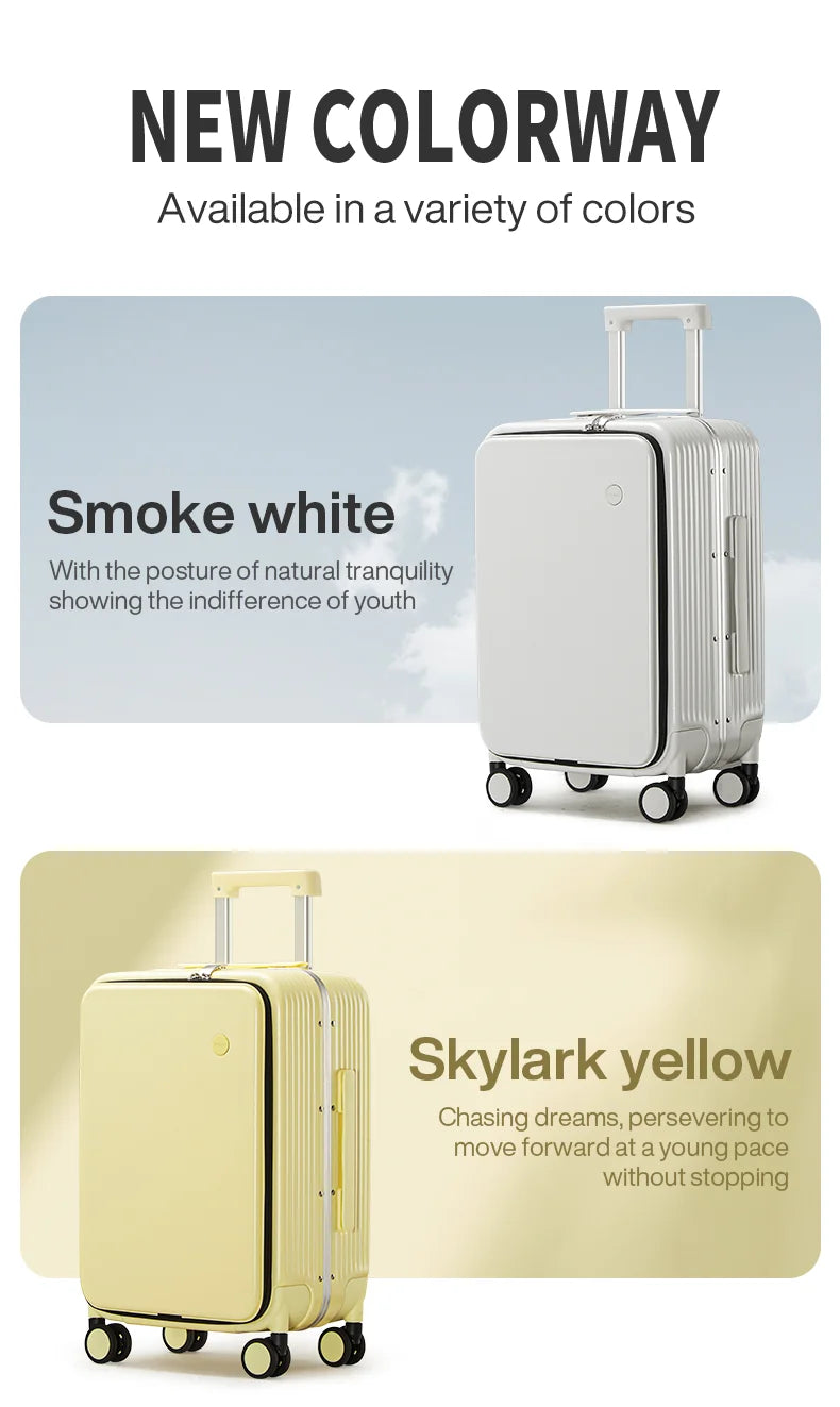 Aluminum Frame Carry-On Suitcase - USB Port, Cup & Phone Holder 20/24 Inch