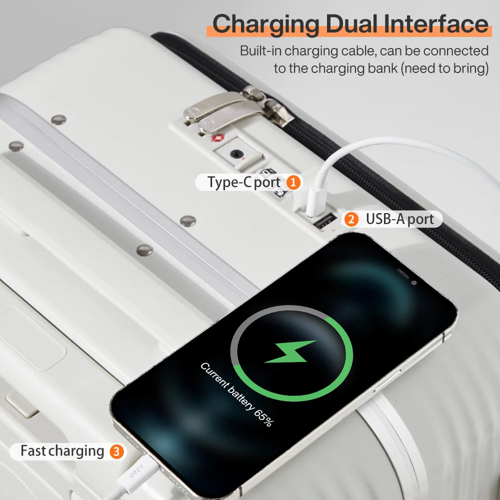 Aluminum Frame Carry-On Suitcase - USB Port, Cup & Phone Holder 20/24 Inch