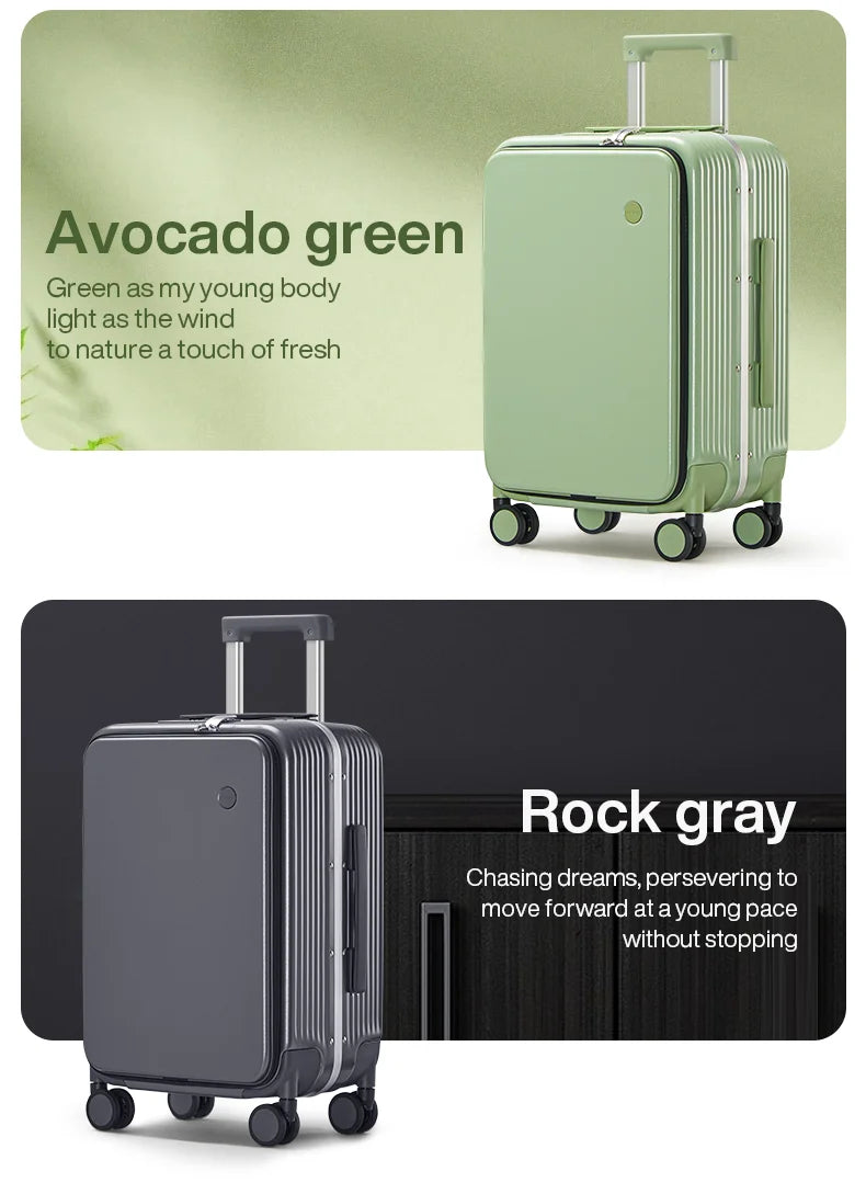 Aluminum Frame Carry-On Suitcase - USB Port, Cup & Phone Holder 20/24 Inch