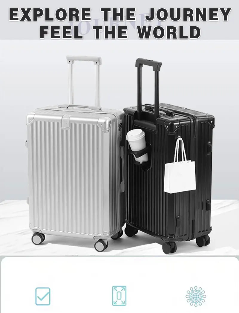 Zippered ABS+PC Suitcase Multi-Functional Large-Capacity Luggage Travel Case