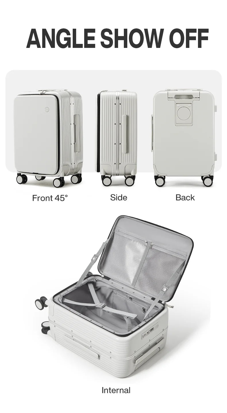 Aluminum Frame Carry-On Suitcase - USB Port, Cup & Phone Holder 20/24 Inch
