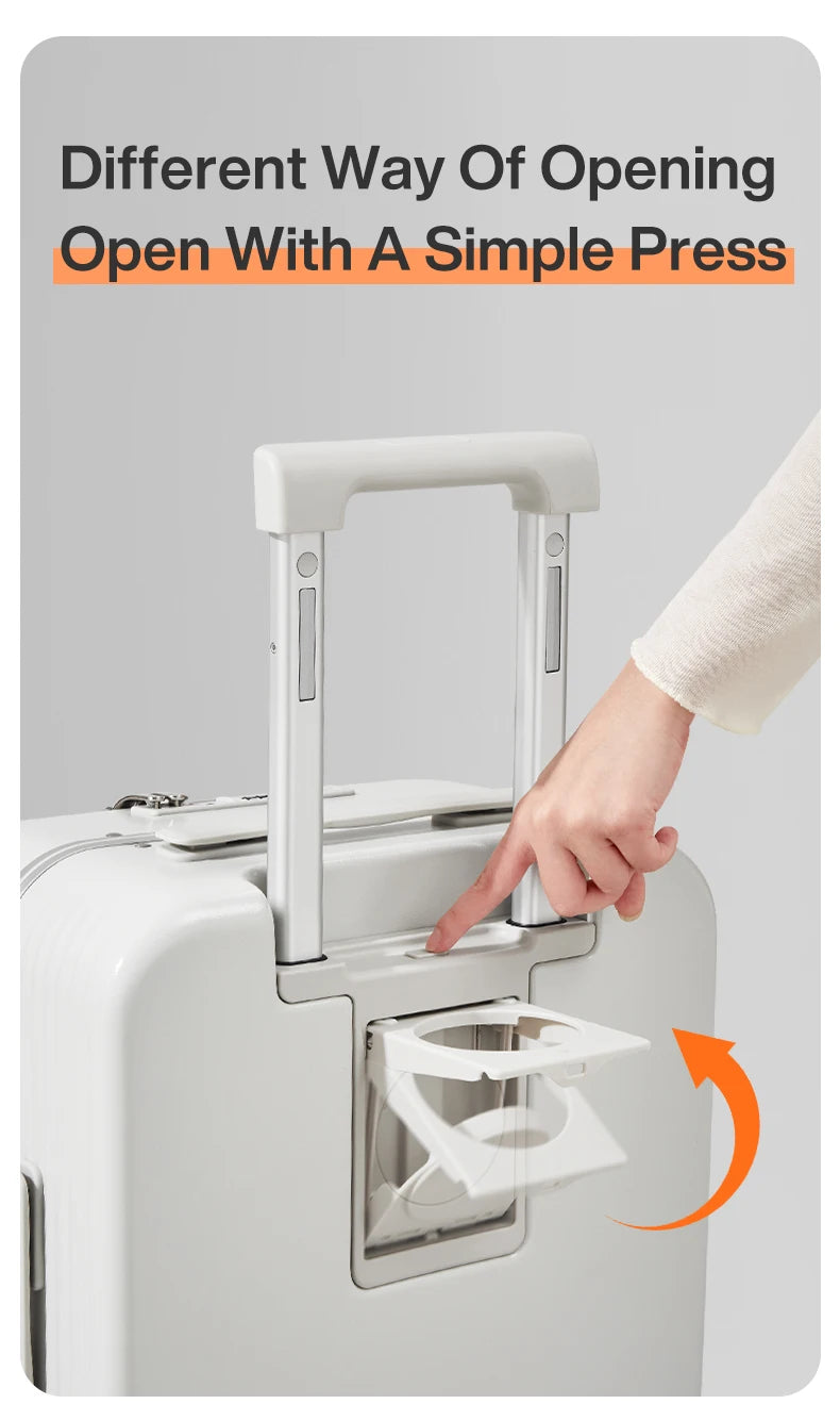 Aluminum Frame Carry-On Suitcase - USB Port, Cup & Phone Holder 20/24 Inch