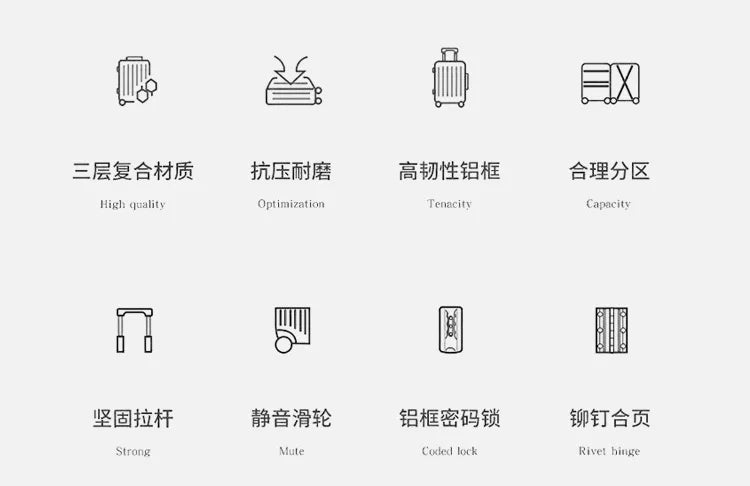 Luggage Suitcase Aluminum Frame 20 Trolley Case Universal