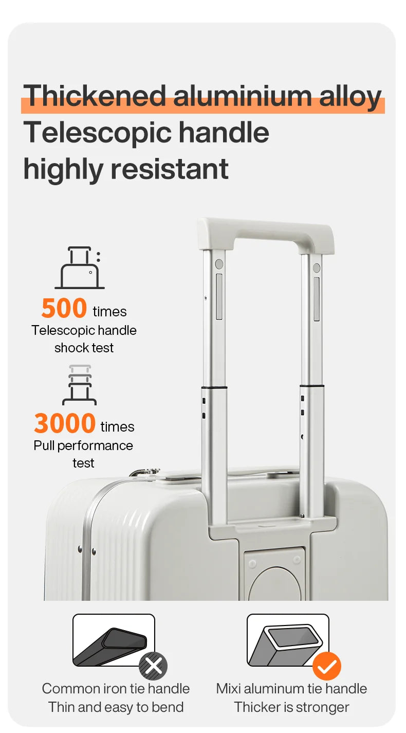 Aluminum Frame Carry-On Suitcase - USB Port, Cup & Phone Holder 20/24 Inch
