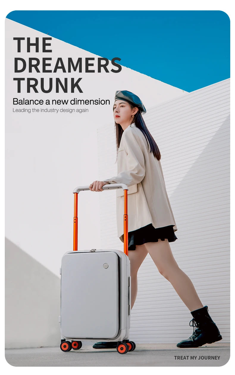 20-inch PC & Aluminum Frame Hardshell Suitcase - Wide Handle Carry-On Luggage