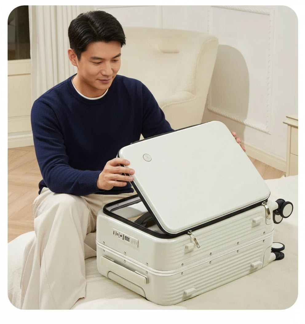 Aluminum Frame Carry-On Suitcase - USB Port, Cup & Phone Holder 20/24 Inch