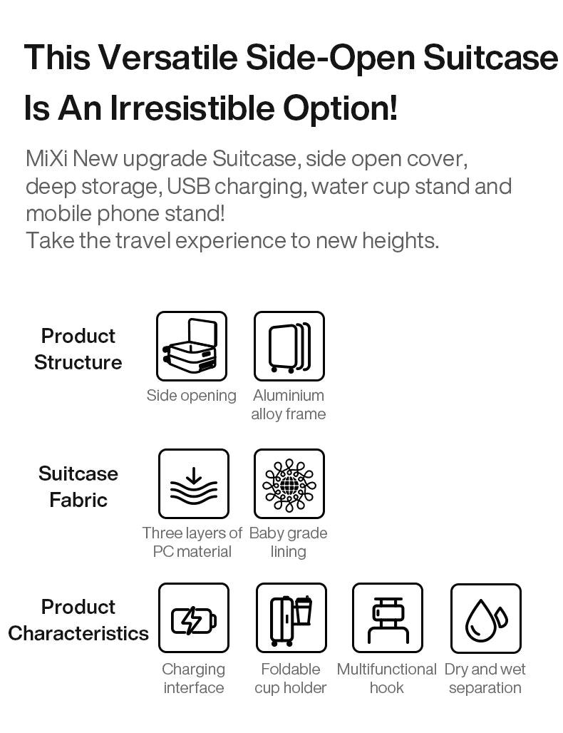 Aluminum Frame Carry-On Suitcase - USB Port, Cup & Phone Holder 20/24 Inch