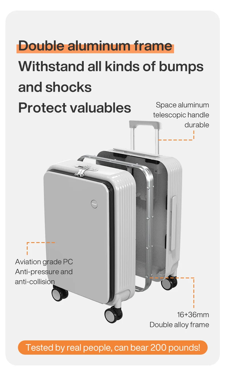 Aluminum Frame Carry-On Suitcase - USB Port, Cup & Phone Holder 20/24 Inch
