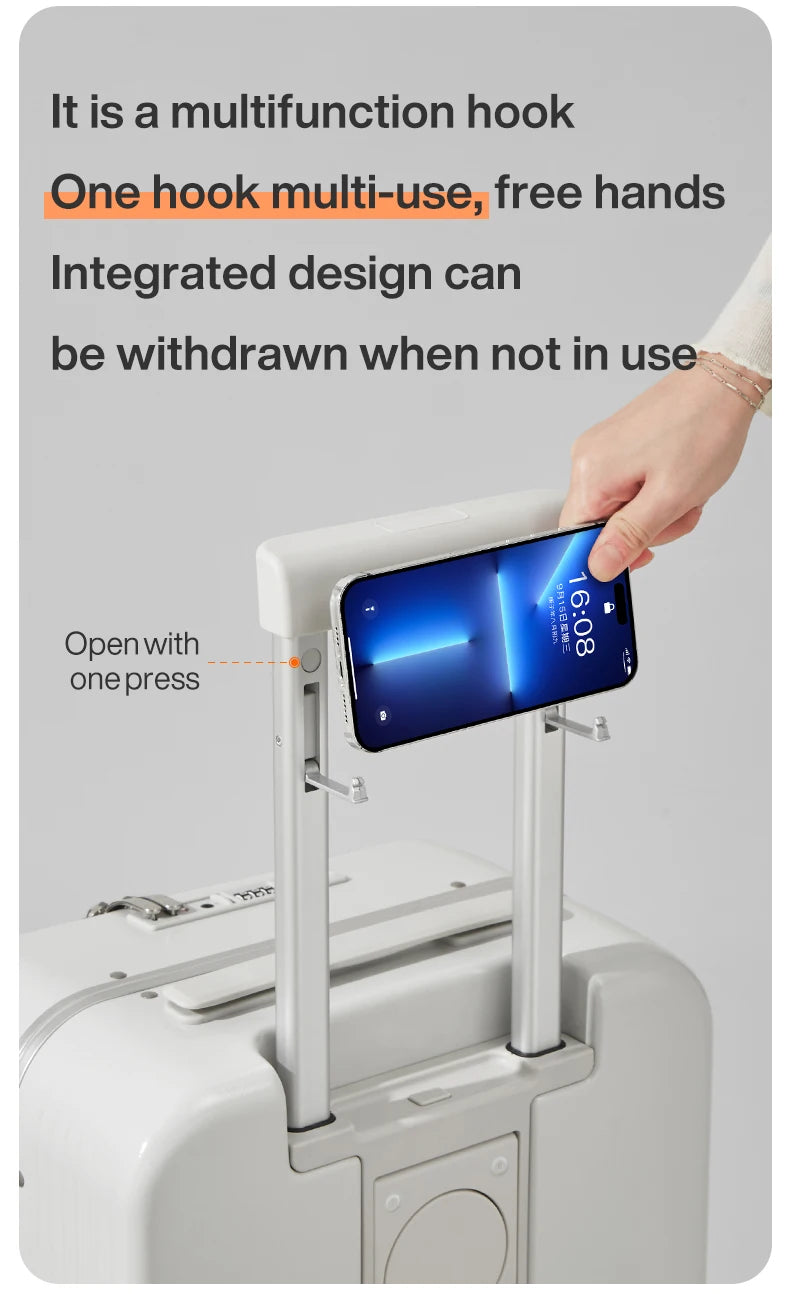 Aluminum Frame Carry-On Suitcase - USB Port, Cup & Phone Holder 20/24 Inch