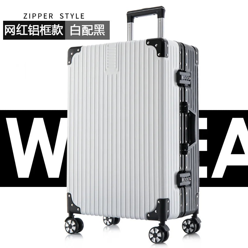 Large capacity aluminum frame suitcase, multi-functional