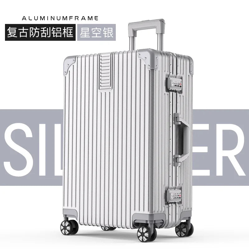 Large capacity aluminum frame suitcase, multi-functional