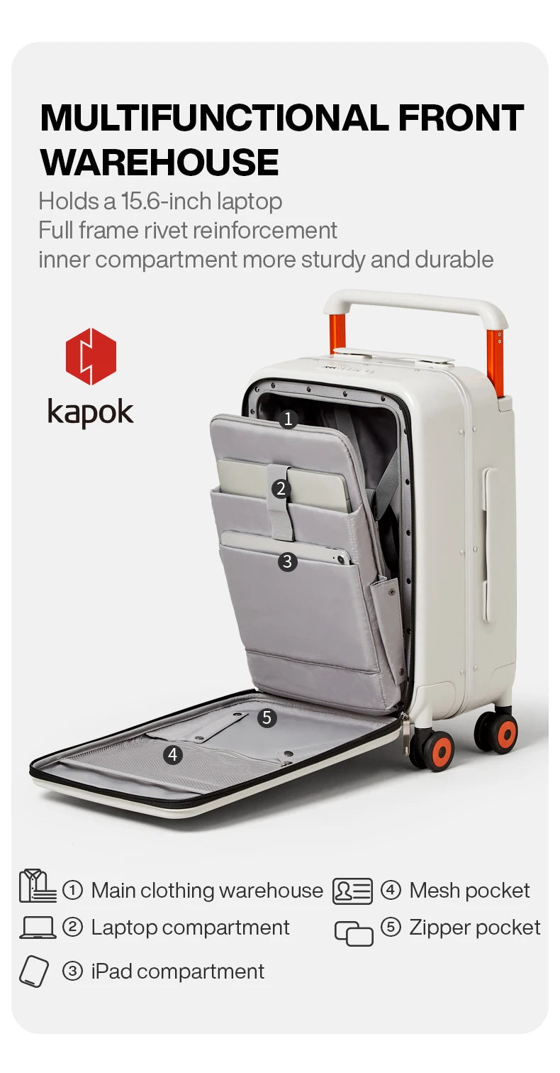 20-inch PC & Aluminum Frame Hardshell Suitcase - Wide Handle Carry-On Luggage