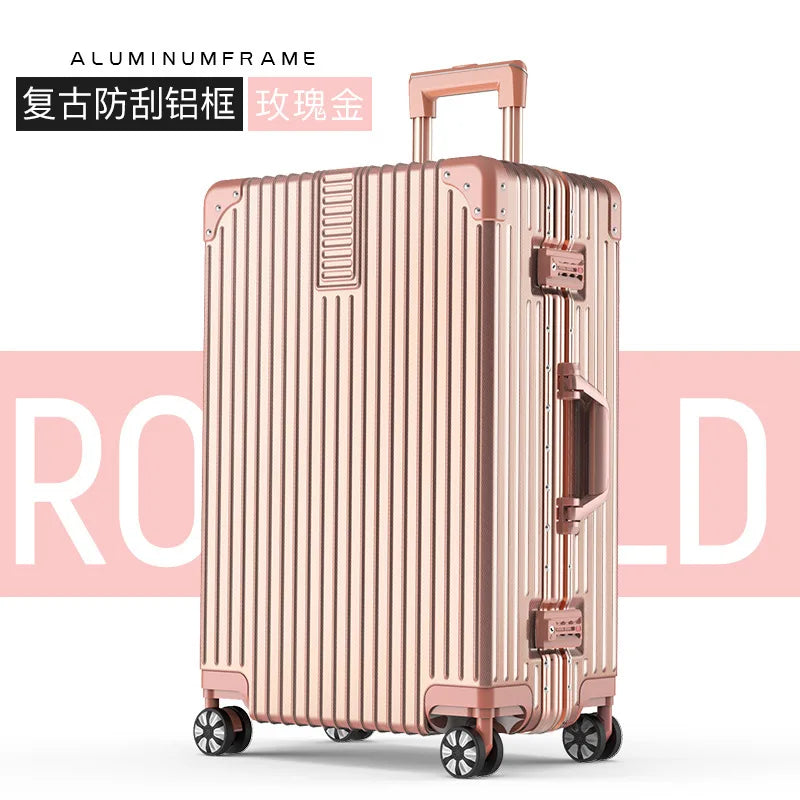 Large capacity aluminum frame suitcase, multi-functional