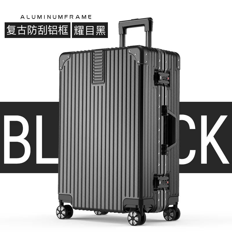 Large capacity aluminum frame suitcase, multi-functional