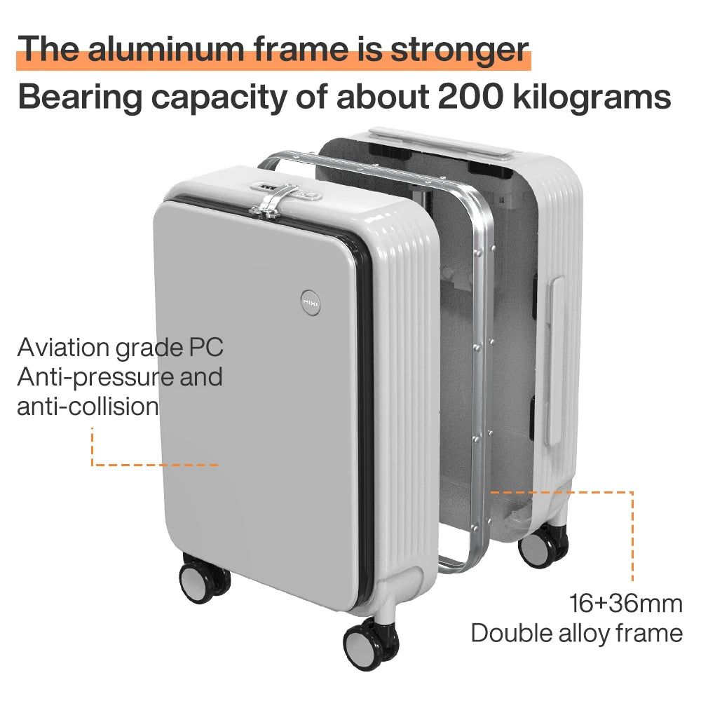 Aluminum Frame Carry-On Suitcase - USB Port, Cup & Phone Holder 20/24 Inch