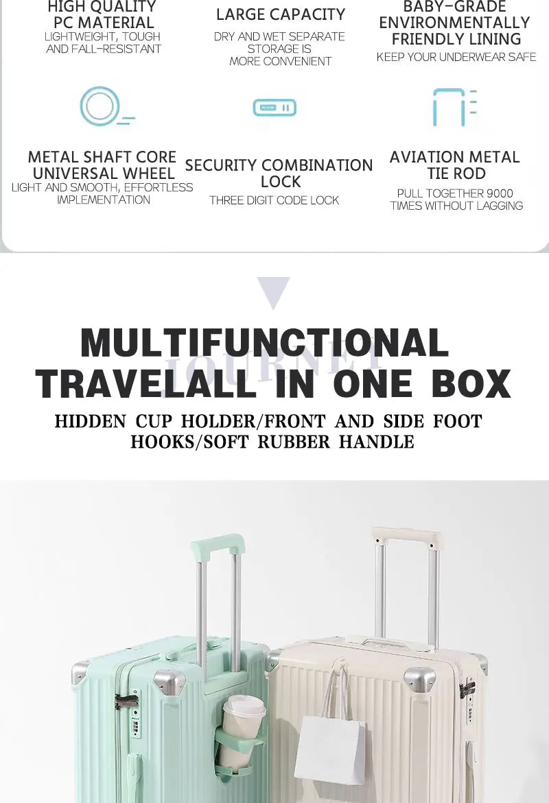 Zippered ABS+PC Suitcase Multi-Functional Large-Capacity Luggage Travel Case