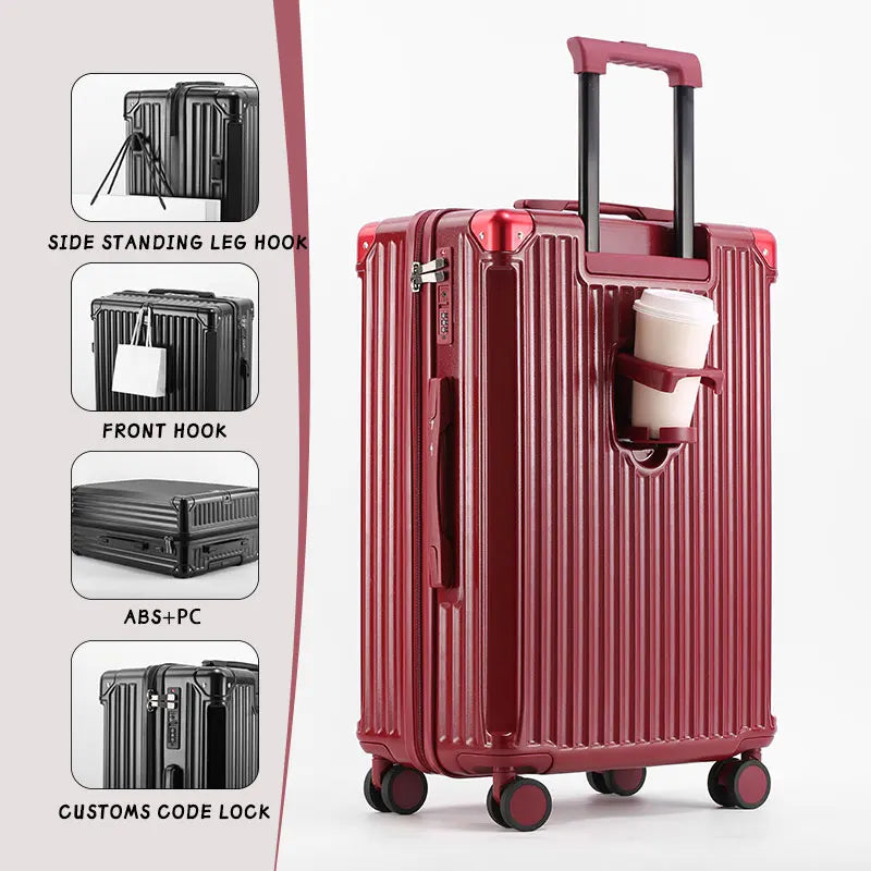 Zippered ABS+PC Suitcase Multi-Functional Large-Capacity Luggage Travel Case