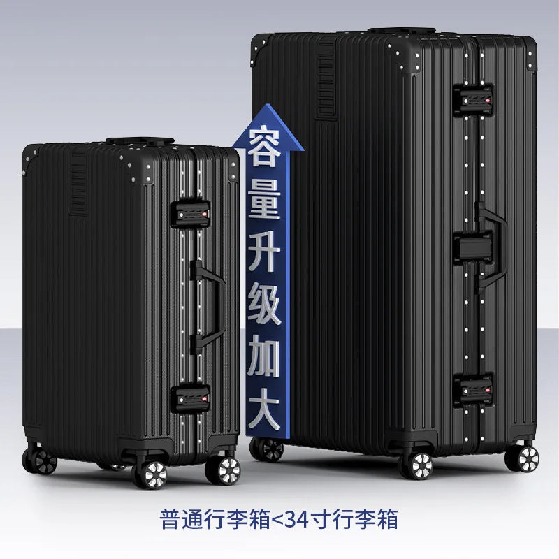 Large capacity aluminum frame suitcase, multi-functional