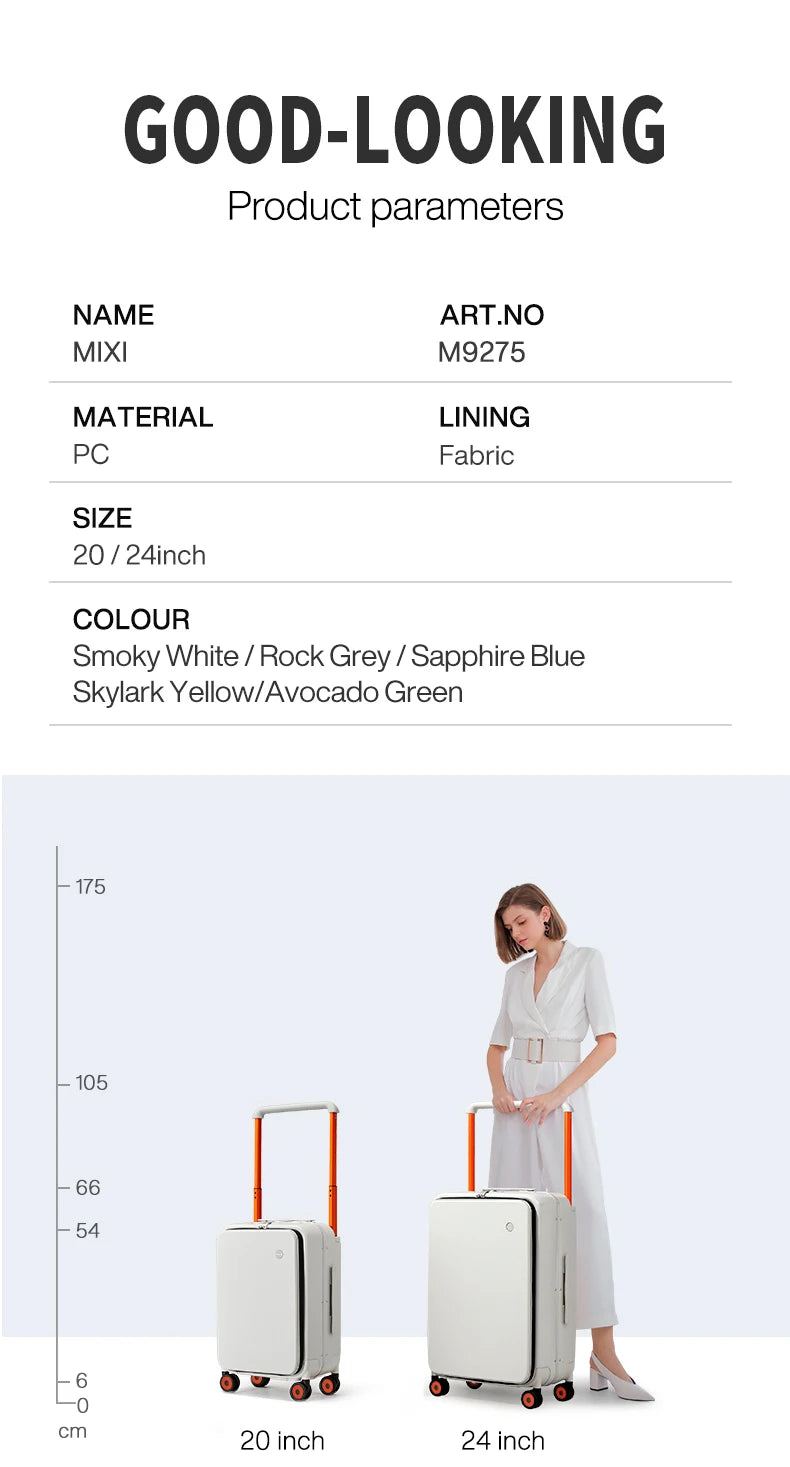 20-inch PC & Aluminum Frame Hardshell Suitcase - Wide Handle Carry-On Luggage