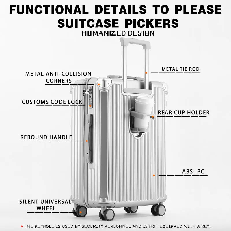 Zippered ABS+PC Suitcase Multi-Functional Large-Capacity Luggage Travel Case